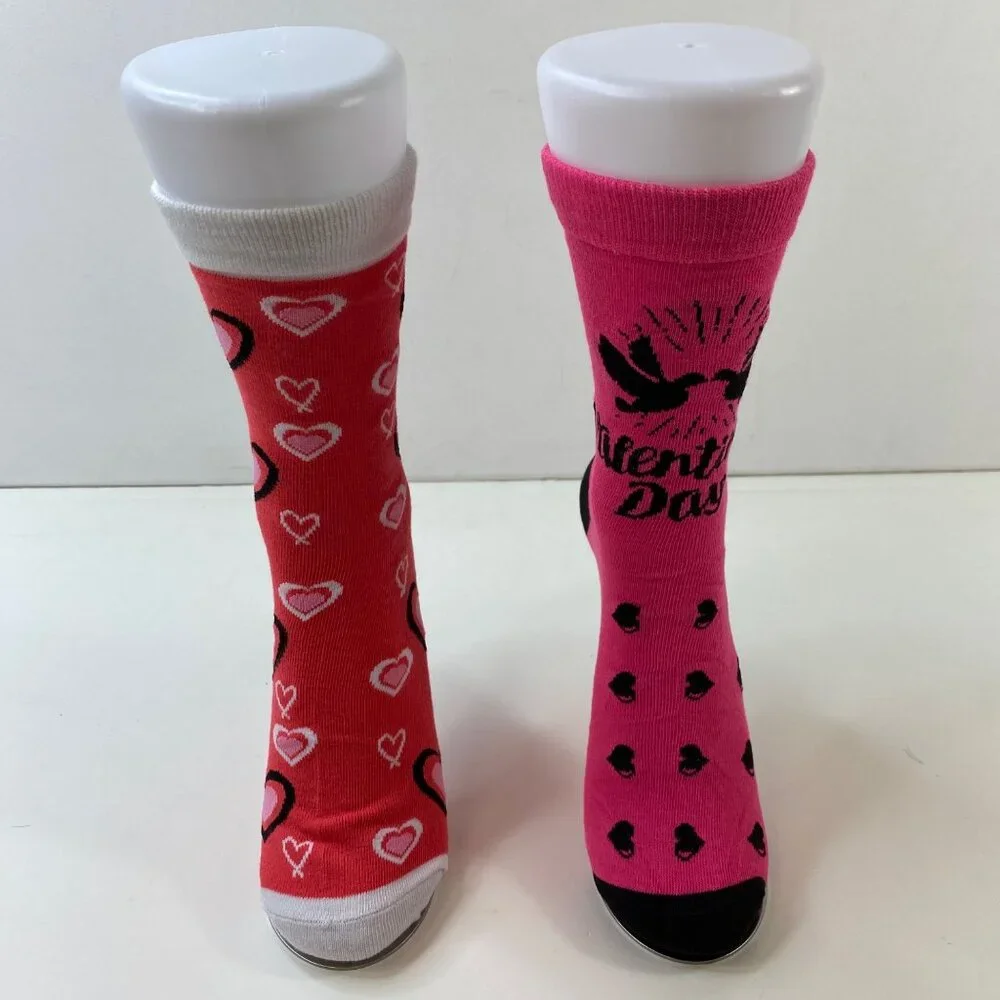 Womens Valentines Day Socks 2-Pack - Hearts Cupid Fun Design Pink/Red Crew Sock